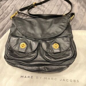 Marc by Marc Jacobs Black Crossbody Satchel with Brass Accents
